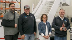 From left, Jason Johnson, VP of business development; Brandon Haubenschild, production manager; Amy Hinzmann, CFO/COO; and Craig Kruckeberg, CEO/CVO, accepted Stinar&rsquo;s Product Leader of the Year recognition.