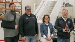 From left, Jason Johnson, VP of business development; Brandon Haubenschild, production manager; Amy Hinzmann, CFO/COO; and Craig Kruckeberg, CEO/CVO, accepted Stinar’s Product Leader of the Year recognition. From left, Jason Johnson, VP of business development; Brandon Haubenschild, production manager; Amy Hinzmann, CFO/COO; and Craig Kruckeberg, CEO/CVO, accepted Stinar’s Product Leader of the Year recognition.