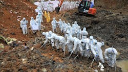 On March 26, 2022 paramilitary police officers comb through the site of where China Eastern flight MU5375 crashed, in Wuzhou, China. The Boeing 737-800 was flying between the cities of Kunming and Guangzhou on March 21 when it nosedived into a mountainside, disintegrating on impact and killing all 132 people on board. On March 26, 2022 paramilitary police officers comb through the site of where China Eastern flight MU5375 crashed, in Wuzhou, China. The Boeing 737-800 was flying between the cities of Kunming and Guangzhou on March 21 when it nosedived into a mountainside, disintegrating on impact and killing all 132 people on board.