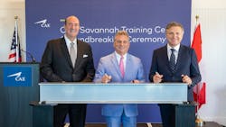 Gulfstream Aerospace President Mark Burns (left), Congressman Buddy Carter, and CAE President and CEO Marc Parent at the ceremonial ground breaking of the CAE Savannah Training Centre. Gulfstream Aerospace President Mark Burns (left), Congressman Buddy Carter, and CAE President and CEO Marc Parent at the ceremonial ground breaking of the CAE Savannah Training Centre.