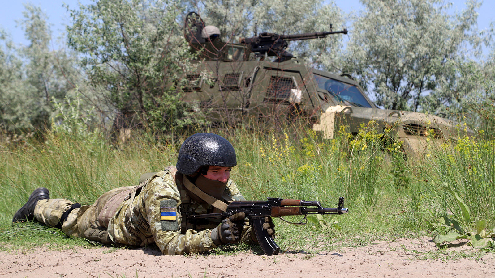 A Ukrainian army serviceman takes part in the Sea Breeze drills at the shooting range in the Kherson region of Ukraine on July 2, 2021. Sources say that parts of the Kherson region and others could be targeted by Russian President Vladimir Putin for annexation.