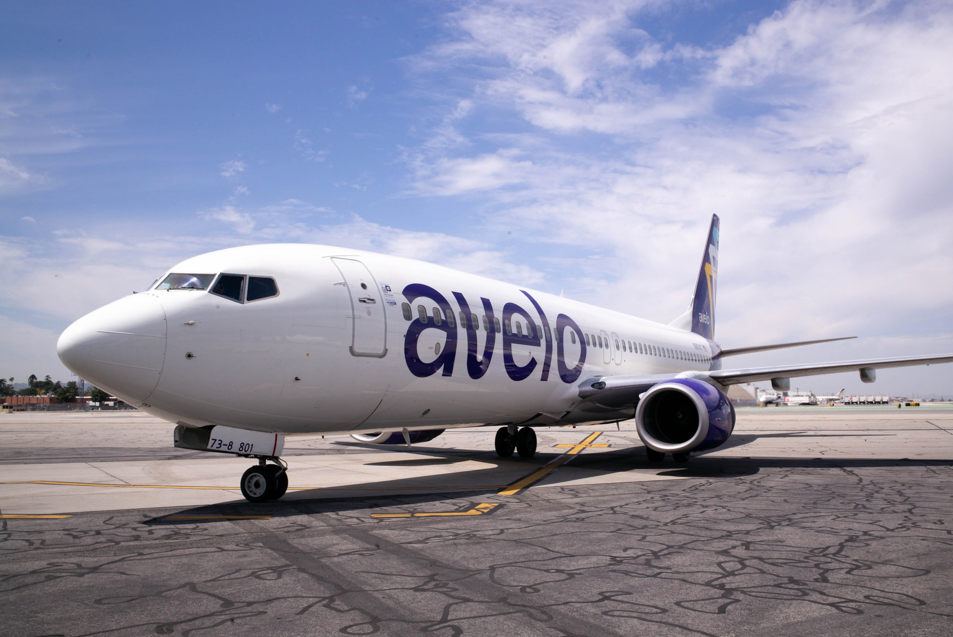 An Avelo 737 at Hollywood Burbank Airport on Tuesday, April 26, 2022. Avelo Airlines launched one year ago operating out of Hollywood Burbank Airport and is now staffed by more than 400 employees. It has more than doubled its travel destinations to 27.