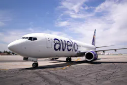 An Avelo 737 at Hollywood Burbank Airport on Tuesday, April 26, 2022. Avelo Airlines launched one year ago operating out of Hollywood Burbank Airport and is now staffed by more than 400 employees. It has more than doubled its travel destinations to 27.