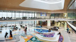 The new east concourse is 30 feet wider than the west concourse. This opens up the space and provides additional amenities for travelers.“OKConnected,' through terrazzo floor and a mezzanine glass wall tells the story of OKC’s unique beginnings then bridges to the present celebrating the city’s colorful cultures and industries.
