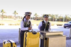 Remote baggage drop allows travelers to obtain boarding passes and check luggage before entering the terminal. . Remote baggage drop allows travelers to obtain boarding passes and check luggage before entering the terminal. .