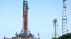 After completing its second rollout overnight Sunday, Artemis 1 the NASA moonshot rocket system stands at launch pad 39-B at Kennedy Space Center, Fla., Monday, June 6, 2022. The 322-foot-tall rocket stack includes the Orion spacecraft and traveled the 4.4-mile journey from the Vehicle Assembly Building to the pad for a planned wet dress rehearsal June 19.