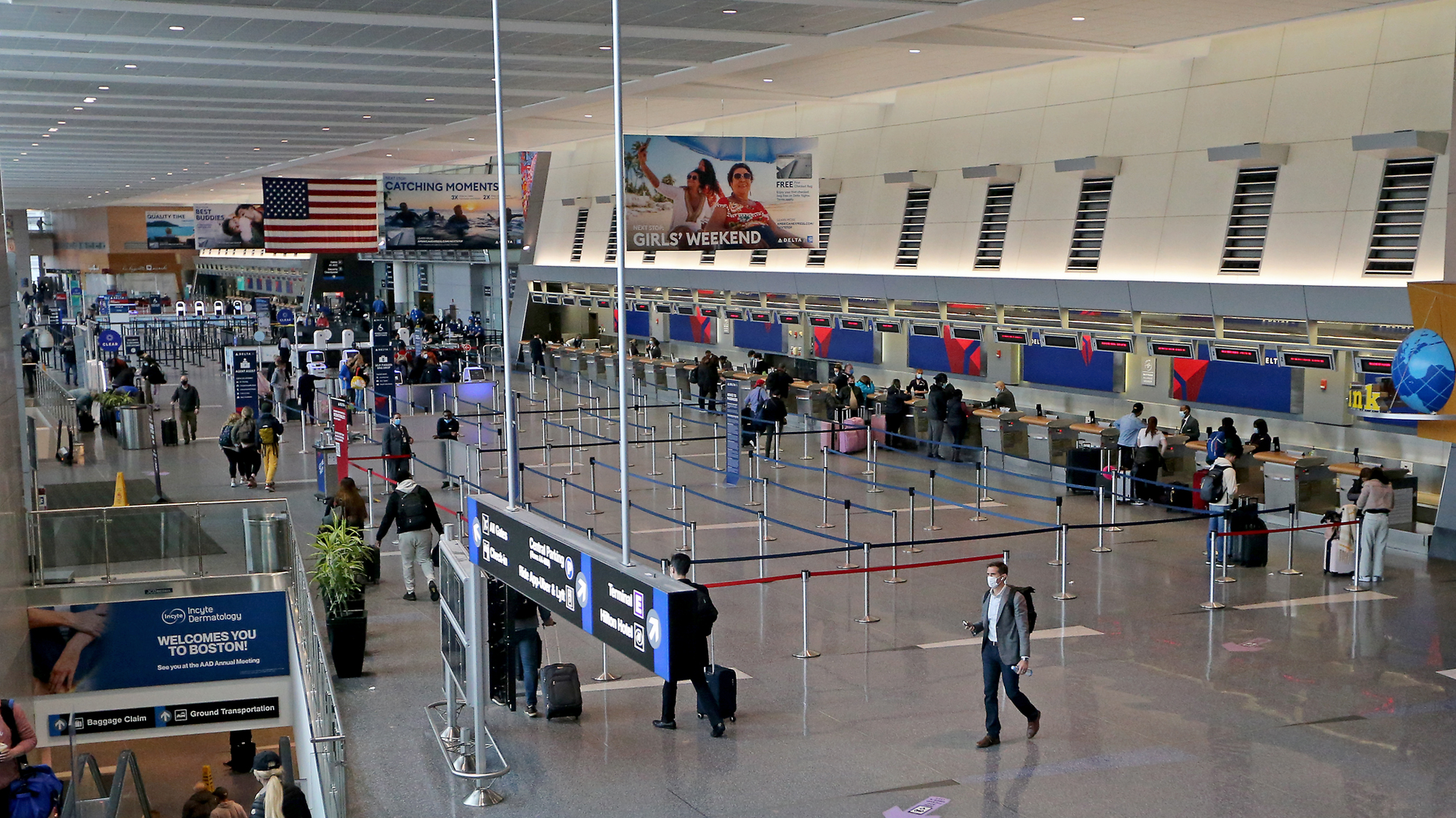 BOSTON, MA - March 24: Boston&rsquo;s Logan Int. Airport Terminal A on March 24, 2022 in BOSTON, Massachusetts.