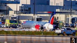 Fire Fighters units seen next to a Red Air plane that caught on fire after the landing gear collapsed, at the runway. The flight was coming from Las Américas International Airport in the Dominican Republic. on Tuesday June 21, 2022. Fire Fighters units seen next to a Red Air plane that caught on fire after the landing gear collapsed, at the runway. The flight was coming from Las Américas International Airport in the Dominican Republic. on Tuesday June 21, 2022.