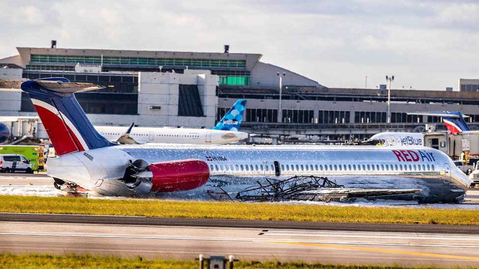 RED flight No. 203 from the Dominican Republic crash-landed at Miami International Airport on June 21 after a landing-gear malfunction.