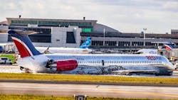 RED flight No. 203 from the Dominican Republic crash-landed at Miami International Airport on June 21 after a landing-gear malfunction. RED flight No. 203 from the Dominican Republic crash-landed at Miami International Airport on June 21 after a landing-gear malfunction.