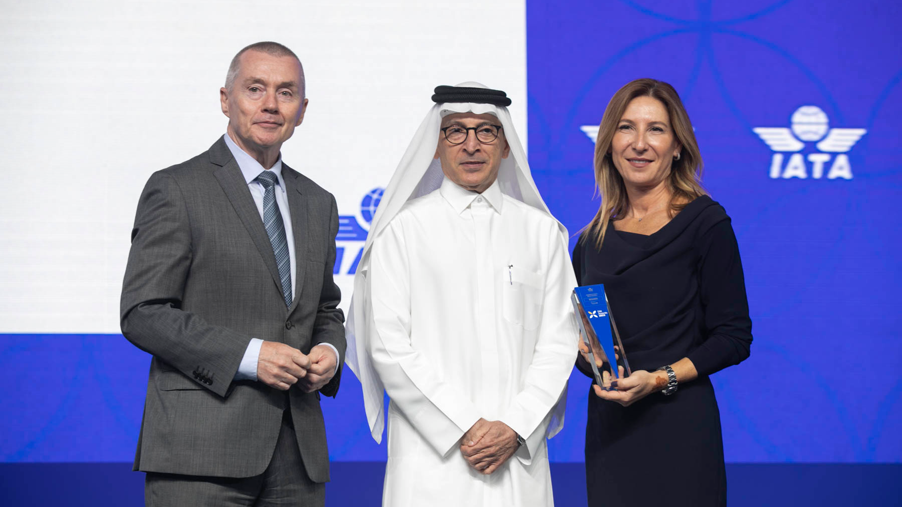 Left to right: Willie Walsh, H.E. Akbar Al Baker, G&uuml;liz &Ouml;zt&uuml;rk