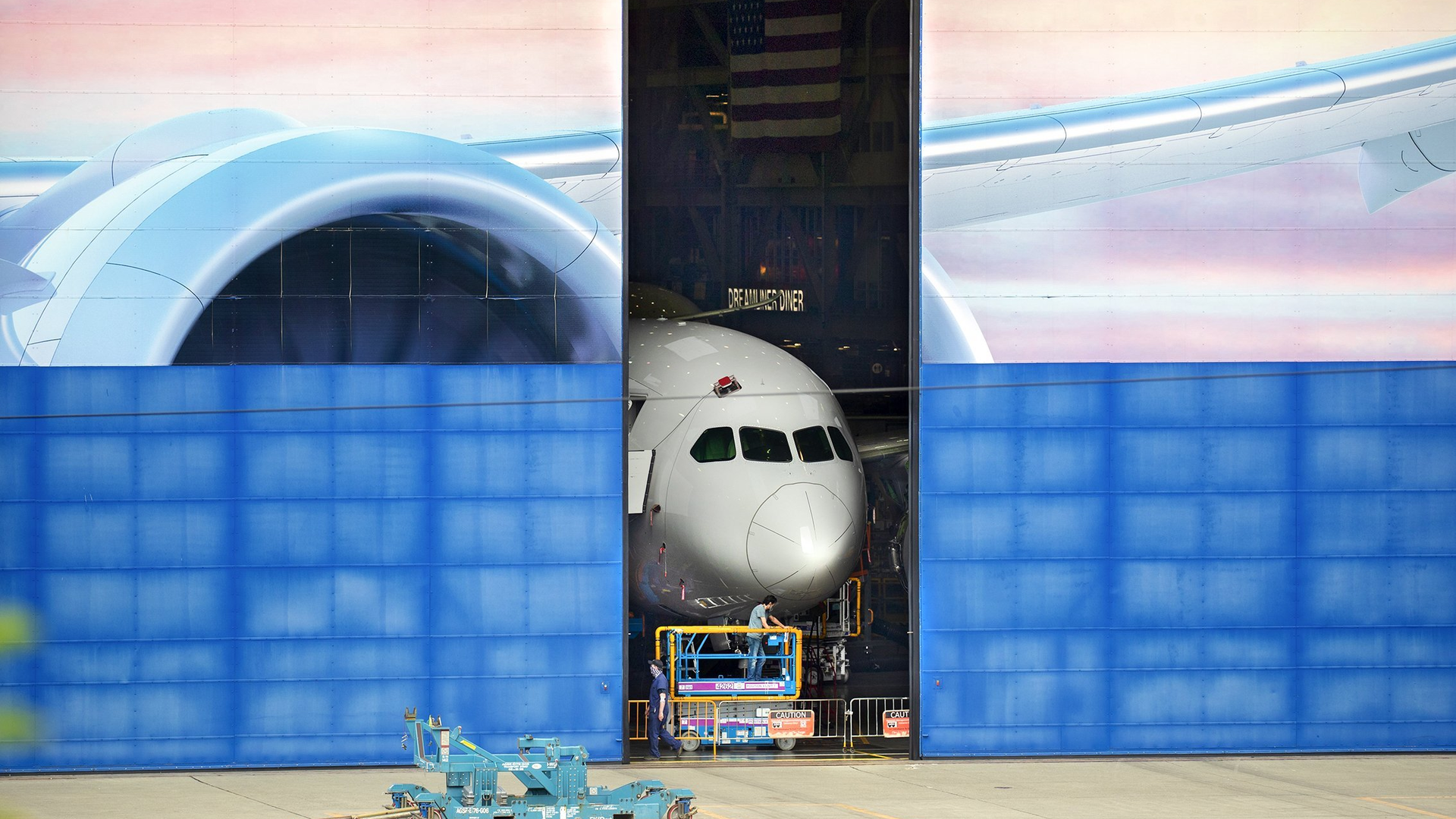 A new Boeing 787 Dreamliner emerges from the 787 final assembly factory in Everett, Washington, on July 24, 2020.