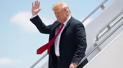 President Donald Trump disembarks from Air Force One upon arrival at Austin Straubel International Airport in Green Bay, Wisconsin, on June 25, 2020.
