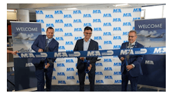 Ribbon-cutting ceremony. From left: Thomas McMahon, Director of Airport Operations, Alaska Airlines; David Asher, Senior Network Analyst, Alaska Airlines; and, Dan Agostino, Assistant Director of Operations, Miami-Dade Aviation Department