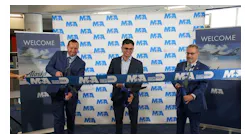 Ribbon-cutting ceremony. From left: Thomas McMahon, Director of Airport Operations, Alaska Airlines; David Asher, Senior Network Analyst, Alaska Airlines; and, Dan Agostino, Assistant Director of Operations, Miami-Dade Aviation Department