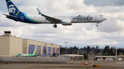 A Boeing 737 MAX-9, built for Alaska Airlines, undergoes testing as it flies past the Boeing factory in Everett Washington on March 23, 2020.