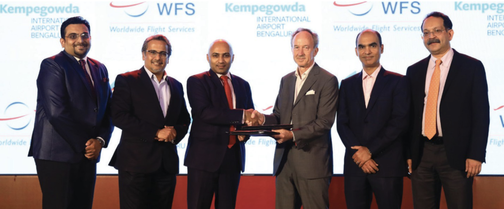 Pictured from left to right are: Pratik Mehta, Head - Cargo Business, Bangalore International Airport Ltd; Hari K. Marar, Managing Director & CEO, Bangalore International Airport Ltd ; Satyaki Raghunath, Chief Strategy & Development Officer, Bangalore International Airport Ltd; Francois Miralli&eacute;, Group CFO, WFS; Mohammed Esa, Senior Vice President, Group Commercial Business Development & Strategy, WFS; and Raveen Pinto, Vice President - Aviation Business, Bangalore International Airport Ltd.