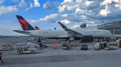 A Delta Airbus A350-900 N506DN waiting being loaded at Detroit Metropolitan Wayne County Airport.