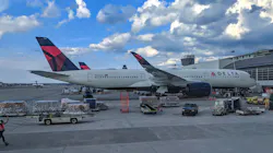 A Delta Airbus A350-900 N506DN waiting being loaded at Detroit Metropolitan Wayne County Airport.