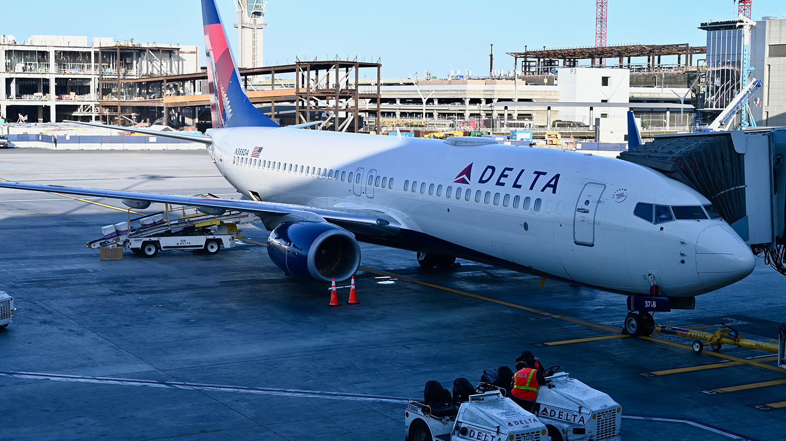 A Delta airlines Boeing 737 MAX is seen at Los Angeles International Airport (LAX) in Los Angeles, California on June 19, 2022.