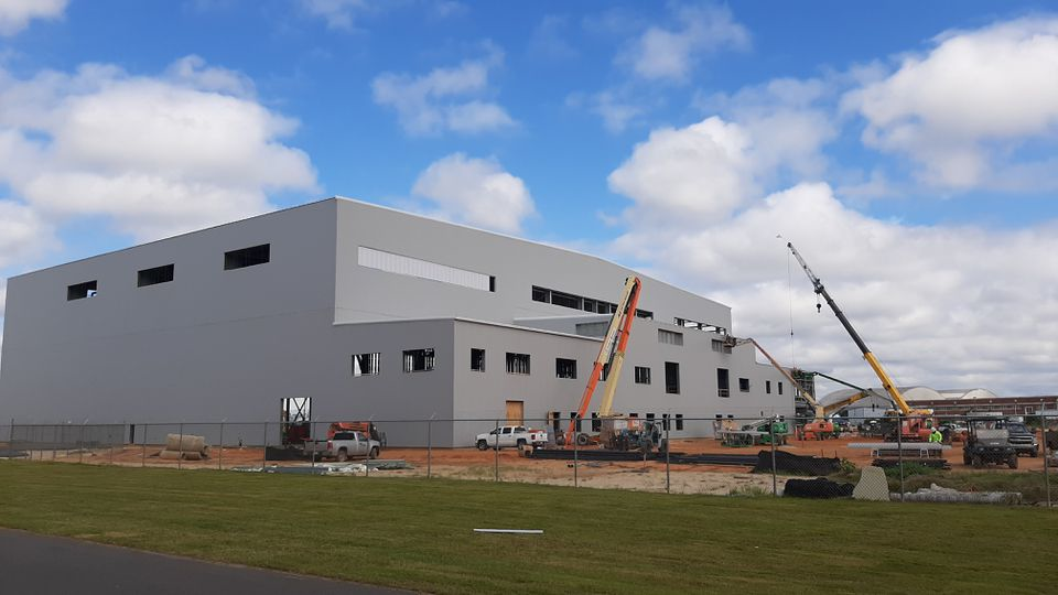 A new two-bay hangar is among new facilities still under construction at the expanded Airbus campus on the Mobile Aeroplex at Brookley.