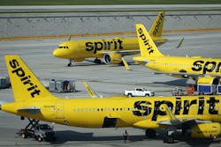 Spirit Airlines jetliners are shown at Fort Lauderdale-Hollywood International Airport in late June. The airline&apos;s shareholders voted against an offer from Denver-based Frontier Airlines, which opens the door for a possible takeover from JetBlue Airways.