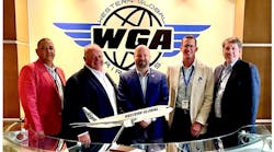 Western Global Airlines, one of the fastest growing cargo carriers in the world, has confirmed a five-year ULD agreement with ACL Airshop. Pictured, from left, are Miguel Diaz &ndash; ground operations manager at WGA; Bill Mulholland &ndash; general manager at ACL; Wes Tucker COO at ACL; Chad David &ndash; director planning and ground operations at WGA; and Ted Lytle &ndash; president and COO of WGA.