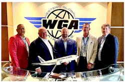 Western Global Airlines, one of the fastest growing cargo carriers in the world, has confirmed a five-year ULD agreement with ACL Airshop. Pictured, from left, are Miguel Diaz – ground operations manager at WGA; Bill Mulholland – general manager at ACL; Wes Tucker COO at ACL; Chad David – director planning and ground operations at WGA; and Ted Lytle – president and COO of WGA. Western Global Airlines, one of the fastest growing cargo carriers in the world, has confirmed a five-year ULD agreement with ACL Airshop. Pictured, from left, are Miguel Diaz – ground operations manager at WGA; Bill Mulholland – general manager at ACL; Wes Tucker COO at ACL; Chad David – director planning and ground operations at WGA; and Ted Lytle – president and COO of WGA.