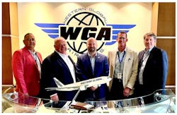 Western Global Airlines, one of the fastest growing cargo carriers in the world, has confirmed a five-year ULD agreement with ACL Airshop. Pictured, from left, are Miguel Diaz &ndash; ground operations manager at WGA; Bill Mulholland &ndash; general manager at ACL; Wes Tucker COO at ACL; Chad David &ndash; director planning and ground operations at WGA; and Ted Lytle &ndash; president and COO of WGA.