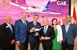 From left to right: Ron Gunnarson, Vice President of Sales, Marketing and Customer Support at Piper Aircraft; Pierre Fitzgibbon, Minister of Economy and Innovation of Quebec; Marc Parent, President and CEO of CAE; Hon. Francois-Philippe Champagne, Minister of Innovation, Science and Industry of Canada; Helene V. Gagnon, Chief Sustainability Officer and Senior Vice President, Stakeholder Engagement at CAE; and Gregory Blatt, H55 Co-Founder, Chief of Sales, Marketing and Business Development. From left to right: Ron Gunnarson, Vice President of Sales, Marketing and Customer Support at Piper Aircraft; Pierre Fitzgibbon, Minister of Economy and Innovation of Quebec; Marc Parent, President and CEO of CAE; Hon. Francois-Philippe Champagne, Minister of Innovation, Science and Industry of Canada; Helene V. Gagnon, Chief Sustainability Officer and Senior Vice President, Stakeholder Engagement at CAE; and Gregory Blatt, H55 Co-Founder, Chief of Sales, Marketing and Business Development.