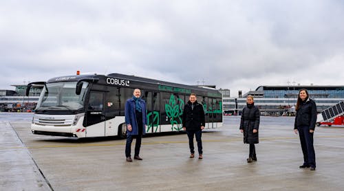 From left: Burkhardt H&ouml;fer, managing director of HAM Ground Handling; Kevin Fischer, Innovation Manager GATE; Miriam Sch&ouml;nrock, PR Manager GATE; and Laila Engler, sales manager and head of marketing, COBUS Industries.