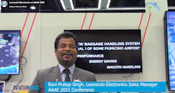Leonardo Electronics Sales Manager Ravi Pratap Singh talks about airport baggage technology at the 2022 AAAE Conference. Leonardo Electronics Sales Manager Ravi Pratap Singh talks about airport baggage technology at the 2022 AAAE Conference.
