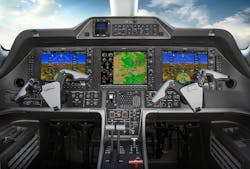 The Garmin G1000 NXi avionics suite in an Embraer Phenom.