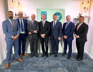 Executives from various transportation organizations collaborate on a framework for transportation security in Europe. From left to right: S&eacute;bastien Colmant, ACI EUROPE, Richard Dempers, Heathrow Airport/ Managing Director Rheinberry Ltd., Johan Merten, Budapest Airport, John Christian Paulshus, Avinor, David Pekoske, TSA Administrator, Ken Mann, EOS, Eugene Kramer, Heathrow Airport.