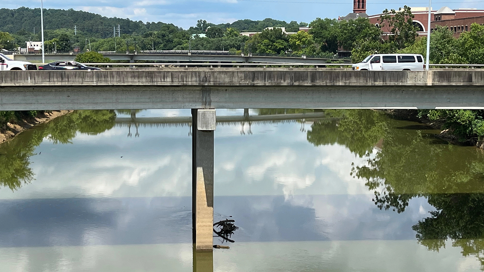 The Oostanaula and Etowah rivers meet in Rome, Georgia, near the bridge seen here. Six years ago, Rome officials were forced to switch the city&rsquo;s water supply from the Oostanaula to the Etowah. The city is among 10 North Georgia communities where PFAS chemicals have been found in drinking water supplies at higher levels than the Environmental Protection Agency declares is safe.