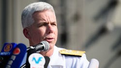 Vice Adm. Karl O. Thomas, seen here in Hong Kong in 2018, has criticized what he said were unsafe and provocative actions by Chinese warplanes. Vice Adm. Karl O. Thomas, seen here in Hong Kong in 2018, has criticized what he said were unsafe and provocative actions by Chinese warplanes.