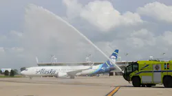 Cleveland Hopkins International Airport welcomes Alaska Airlines flight 216 with the honorary inaugural water spray, June 16, 2022. Alaska Airlines is offering daily nonstop service to Seattle which is one of Cleveland's top sought after markets serving both business and pleasure.