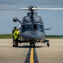 Maintainers talk with the MH-139A Grey Wolf&rsquo;s aircrew prior to a flight at Eglin Air Force Base, Fla., Aug. 17, 2022. The Grey Wolf sortie was the first flight since the Air Force took over ownership of the aircraft Aug. 12. It marked the first all-Air Force personnel flight in the Air Force&rsquo;s newest helicopter.