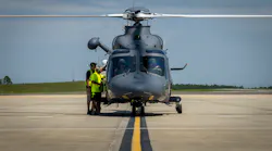 Maintainers talk with the MH-139A Grey Wolf’s aircrew prior to a flight at Eglin Air Force Base, Fla., Aug. 17, 2022. The Grey Wolf sortie was the first flight since the Air Force took over ownership of the aircraft Aug. 12. It marked the first all-Air Force personnel flight in the Air Force’s newest helicopter.
