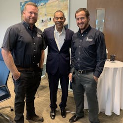 Pictured are Boca Raton Airport Authority Operations Director Travis Bryan, NBC 6 News Anchor Willard Shepard, and Finance and Administration Manager Robert Abbott.