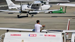 A worker fills a Cessna 172 with 100 low lead aviation gas at Long Beach Airport in Long Beach, CA, on Monday, September 12, 2022. Small planes are the largest source of airborne lead emissions in the United States. A worker fills a Cessna 172 with 100 low lead aviation gas at Long Beach Airport in Long Beach, CA, on Monday, September 12, 2022. Small planes are the largest source of airborne lead emissions in the United States.