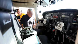 Ed Galkin, 86, checks the inside of his plane which he will be flying around the world for a 4th time starting Sunday, along with co-captain Zvi Mosery, from the Central Jersey Regional Airport in Hillsborough, N.J., Wednesday, September 14, 2022. Ed Galkin, 86, checks the inside of his plane which he will be flying around the world for a 4th time starting Sunday, along with co-captain Zvi Mosery, from the Central Jersey Regional Airport in Hillsborough, N.J., Wednesday, September 14, 2022.