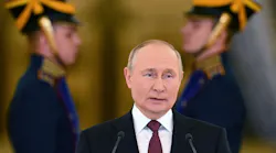 Russian President Vladimir Putin delivers a speech during a ceremony to receive credentials from foreign ambassadors to Russia at the Alexander Hall of the Grand Kremlin Palace in Moscow on September 20, 2022.