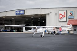 Phil Smith, learn to fly Connecticut takes the Alpha Electro, made by Pipistrel up for its first official flight at the Hartford-Brainard Airport with Lindsey Rutka, co-proprietor of Hartford Jet Center. The 100% electric, Alpha Electro takes roughly one hour to charge and can travel 75 nautical miles, said Smith.