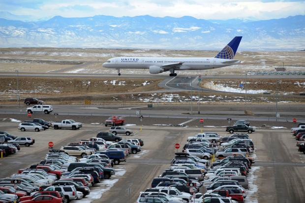 A United Airlines airplane taxis for a takeoff heading west at Denver International Airport Wednesday afternoon.