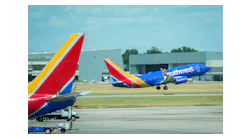 A Southwest Airlines plane takes off at Dallas Love Field Airport on July 25, 2022.