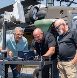 Using 5G capabilities, network engineers transfer health and usage data from a Sikorsky UH-60M Black Hawk to Waterton, Colorado, for real-time analysis. Using 5G capabilities, network engineers transfer health and usage data from a Sikorsky UH-60M Black Hawk to Waterton, Colorado, for real-time analysis.