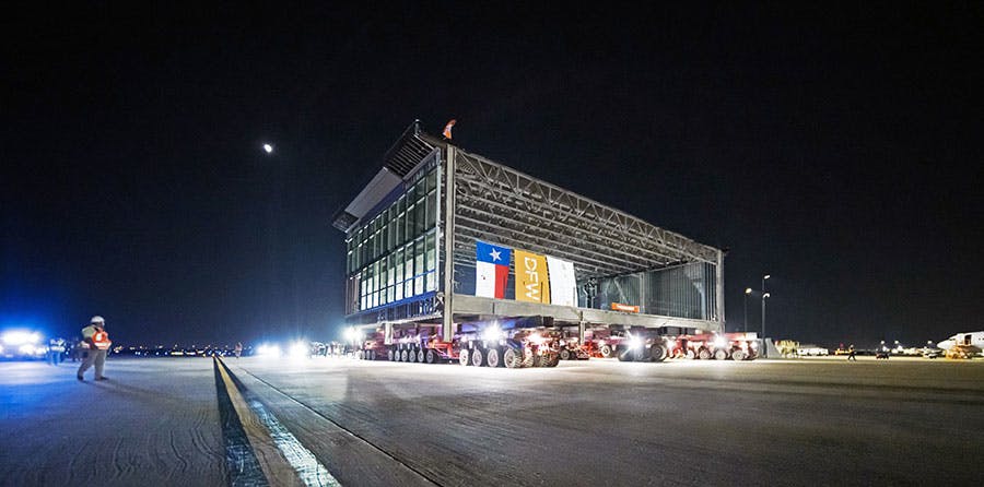 Prefabricated module moves across the airport to Terminal C.