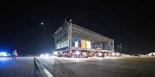 Prefabricated module moves across the airport to Terminal C.