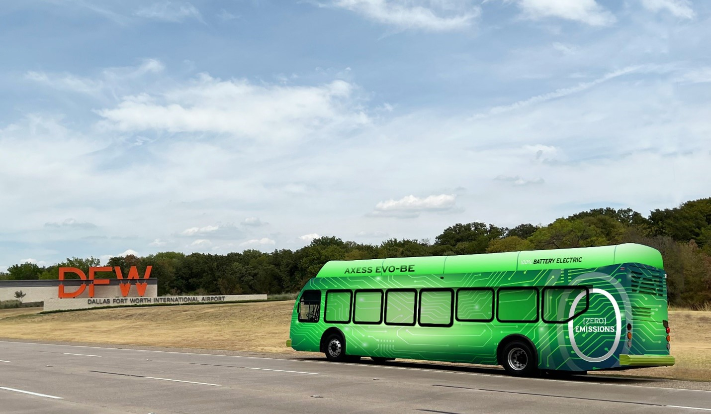 Four ENC Axess EVO-BE Battery Electric Buses will arrive at Dallas Fort Worth in 2023. DFW, one of the largest airports in the world, is the first carbon neutral airport in North America. This new fleet of ENC buses is part of the airport&rsquo;s ongoing efforts to maintain this status.